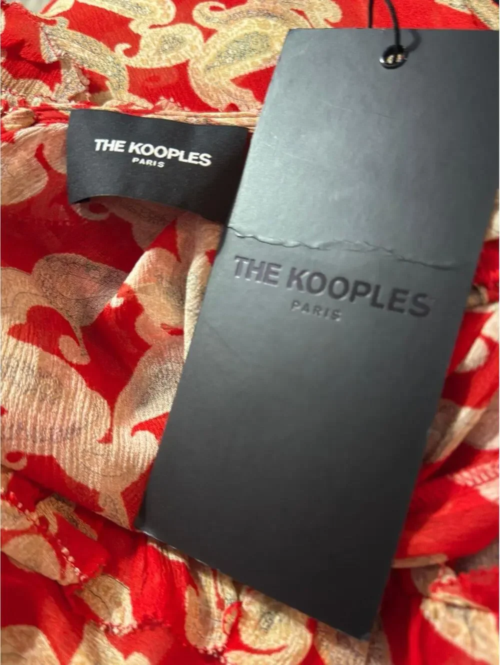 The Kooples Paris Red Paisley Ruffle Mini Dress Size 1 NWT Sheer Long Sleeve $42